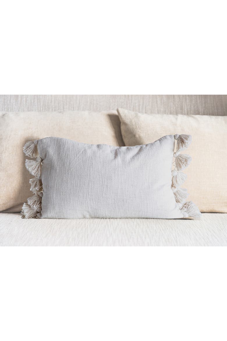 Woven Cotton Slub Lumbar Pillow with Tassels, Cream, Alternate, color, Cream