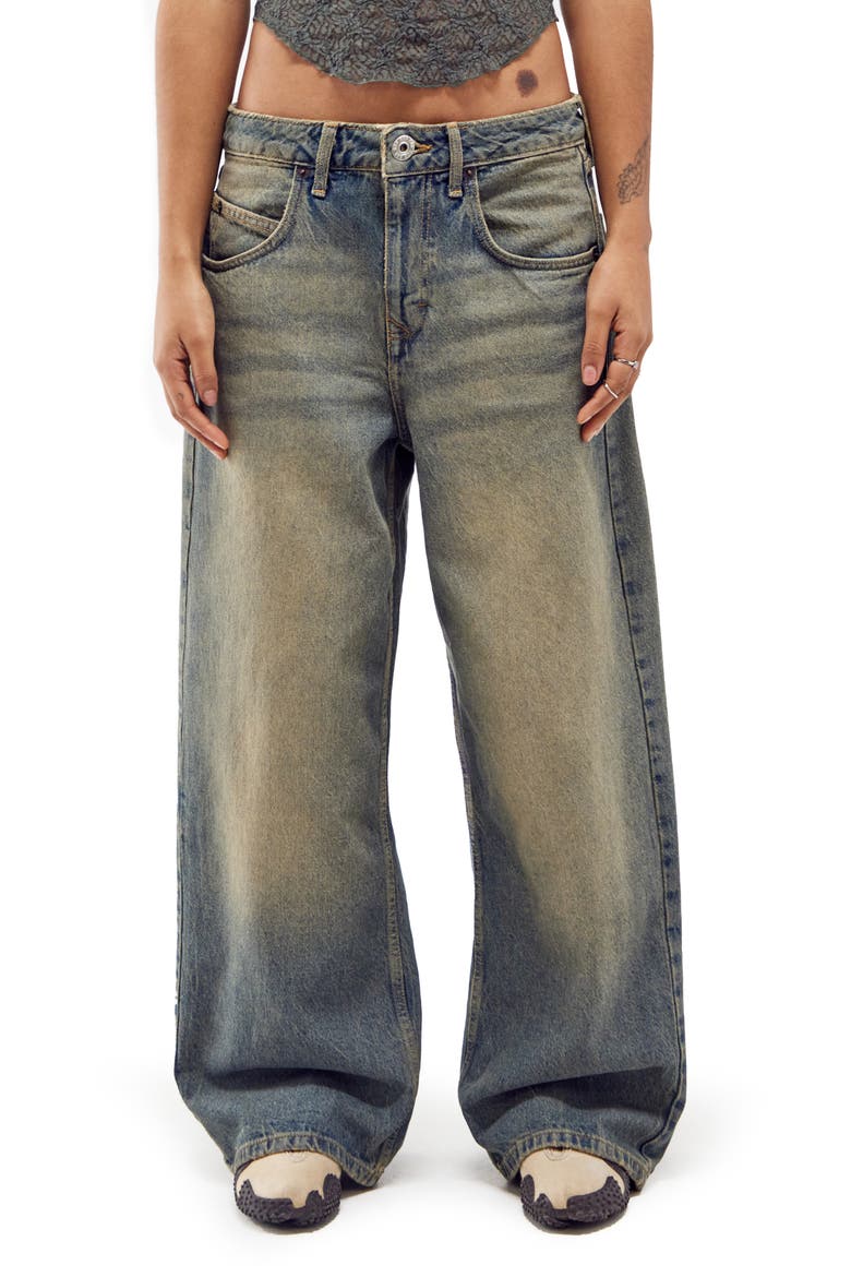 Jaya Tinted Low Rise Wide Leg Jeans, Main, color, GREEN TINT VINTAGE