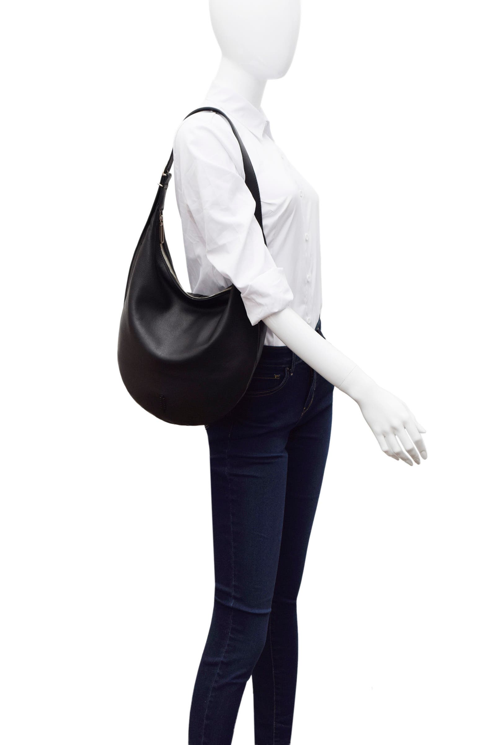 Wyatt Leather Hobo, Alternate, color, BLACK