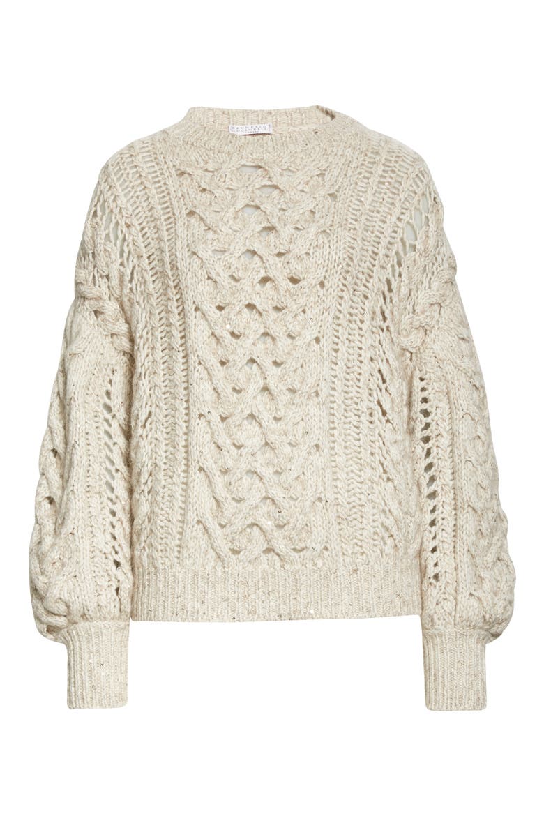 Embellished Cable Knit Cashmere Blend Sweater, Alternate, color, SAND