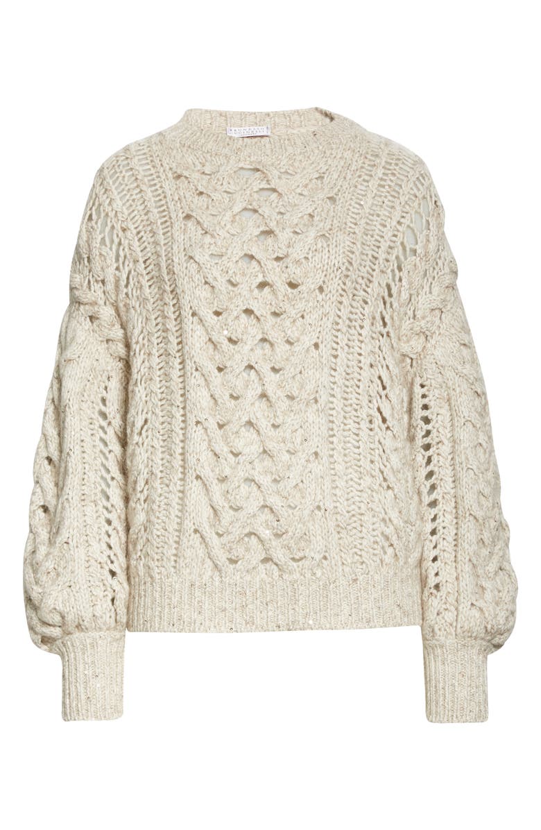 Brunello Cucinelli Embellished Cable Knit Cashmere Blend Sweater, Alternate, color, 