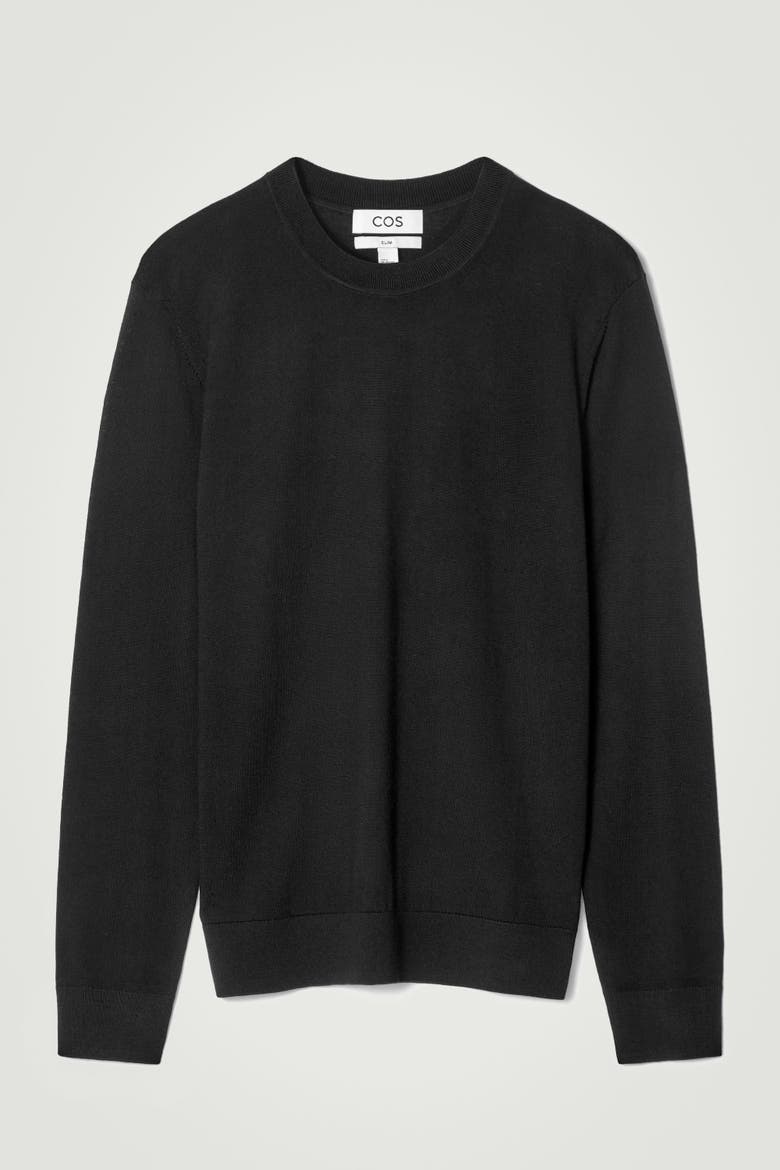 Slim Merino Wool Crew-Neck Sweater, Alternate, color, BLACK