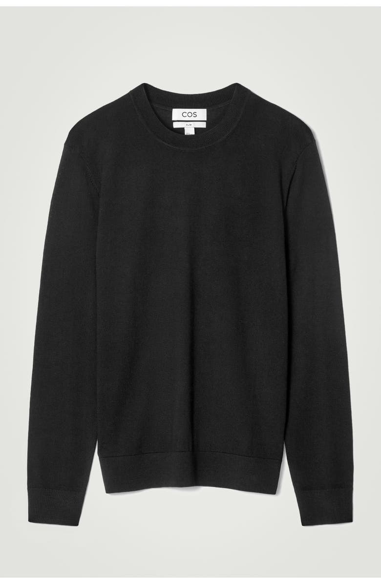 COS Slim Merino Wool Crew-Neck Sweater, Alternate, color, Black