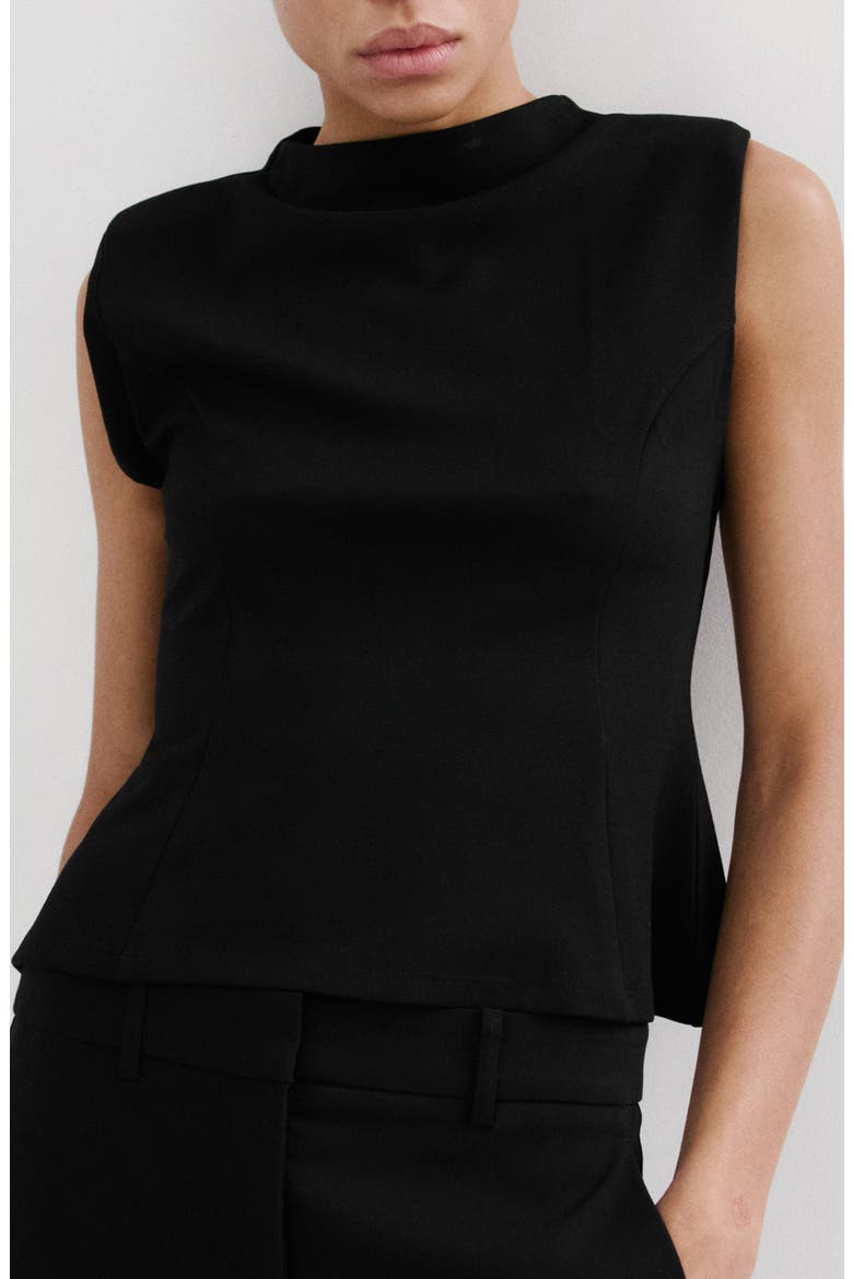 Sleeveless Flare Top with Shoulder Pads, Main, color, BLACK