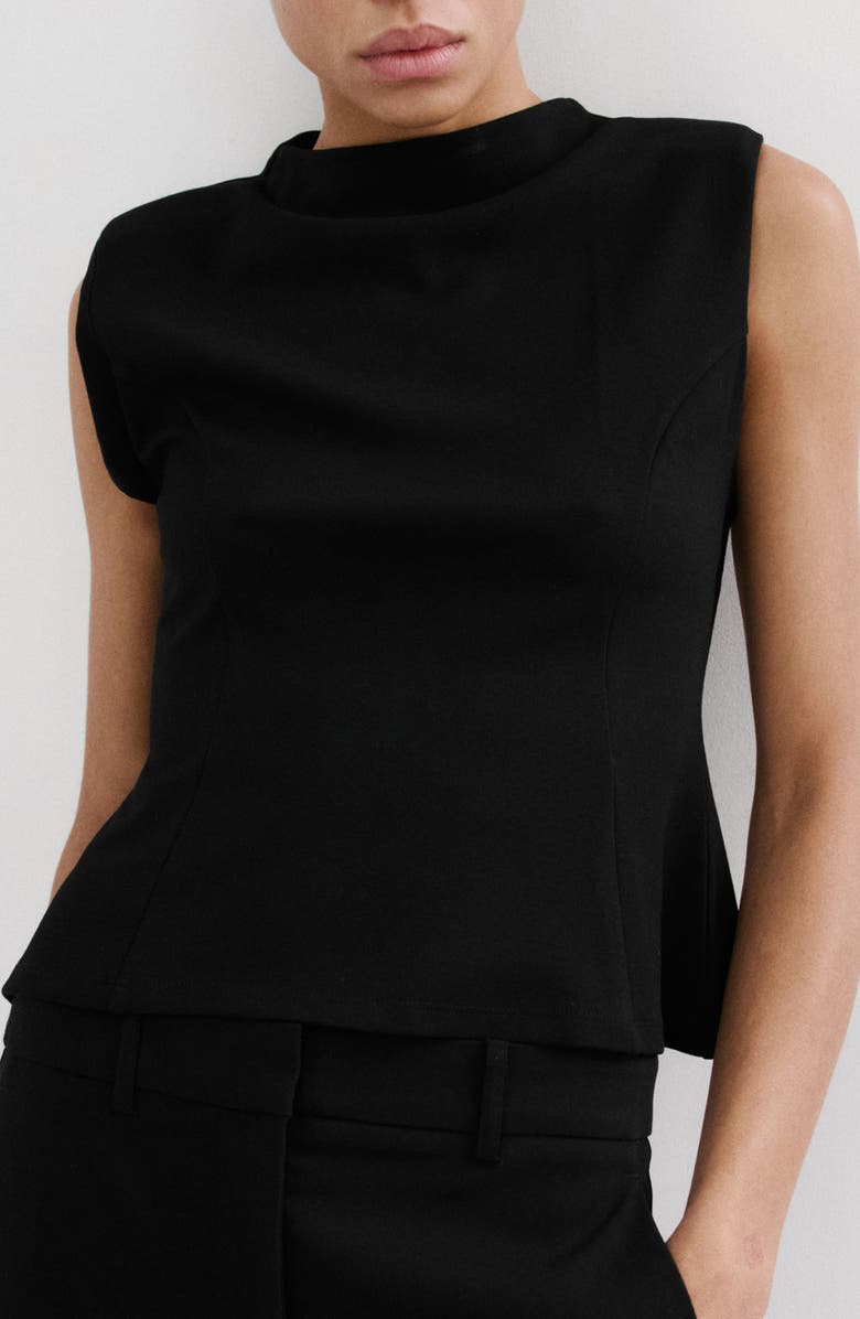 MANGO Sleeveless Flare Top with Shoulder Pads, Main, color, Black
