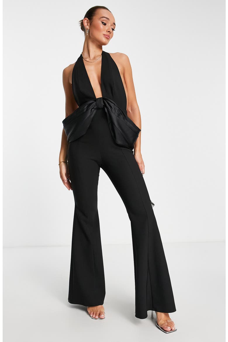 Bow Detail Backless Jumpsuit, Alternate, color, BLACK