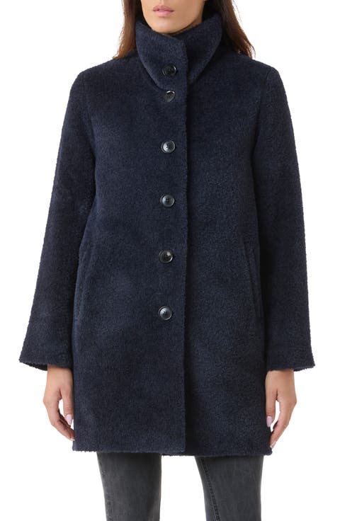 Funnel Neck Alpaca Blend Boucle Coat