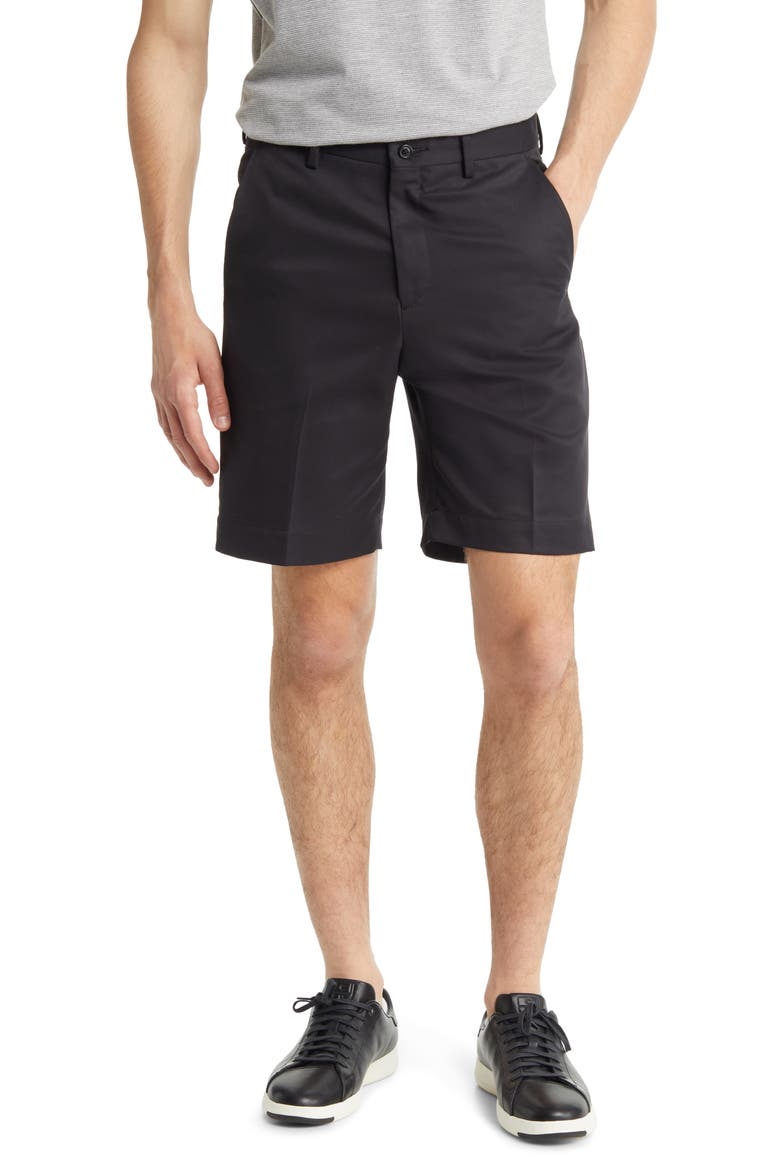 Microfiber Flat Front Shorts, Main, color, BLACK