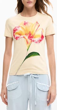 Desigual Embroidered Pansy Cotton Graphic T-Shirt