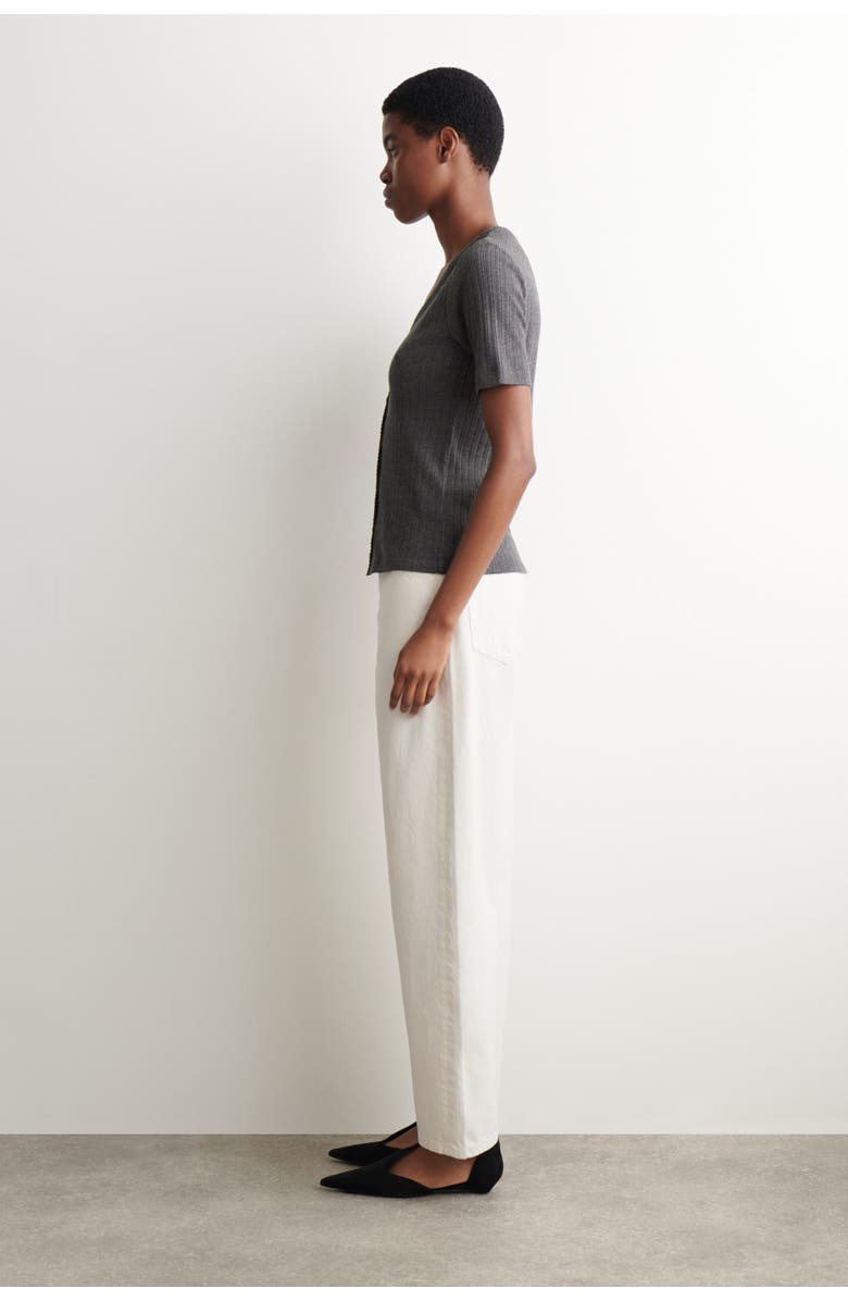 COS Pointelle-knit Short-sleeved Cardigan, Alternate, color, Charcoal