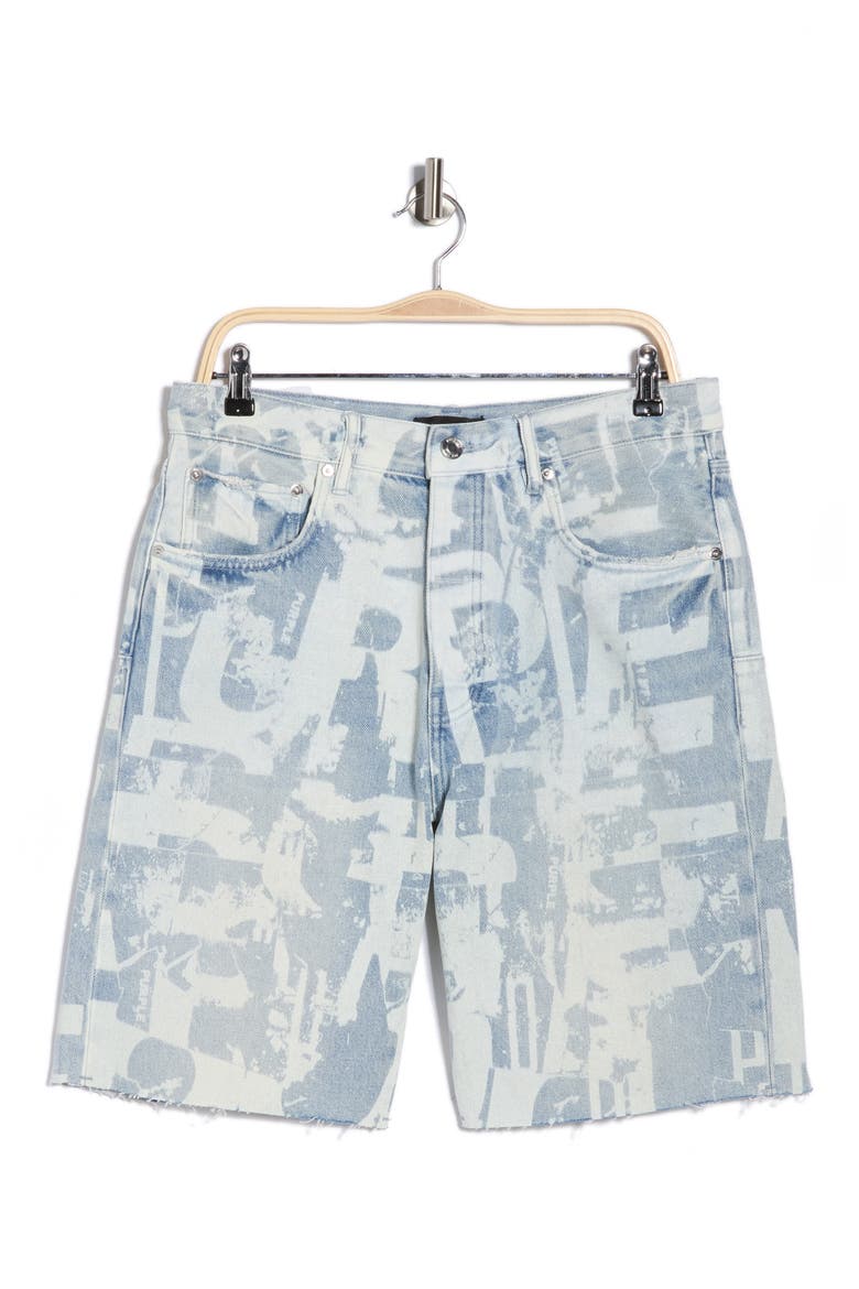 Grunge Print Denim Shorts, Alternate, color, LIGHT INDIGO