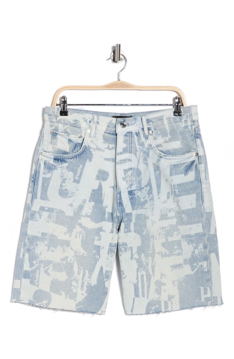 PURPLE BRAND Grunge Print Denim Shorts, Alternate, color, 