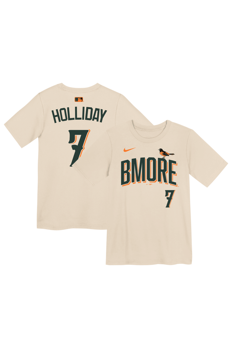 Preschool Nike Jackson Holliday Cream Baltimore Orioles 2026 City Connect Name & Number T-Shirt, Main, color, Cream