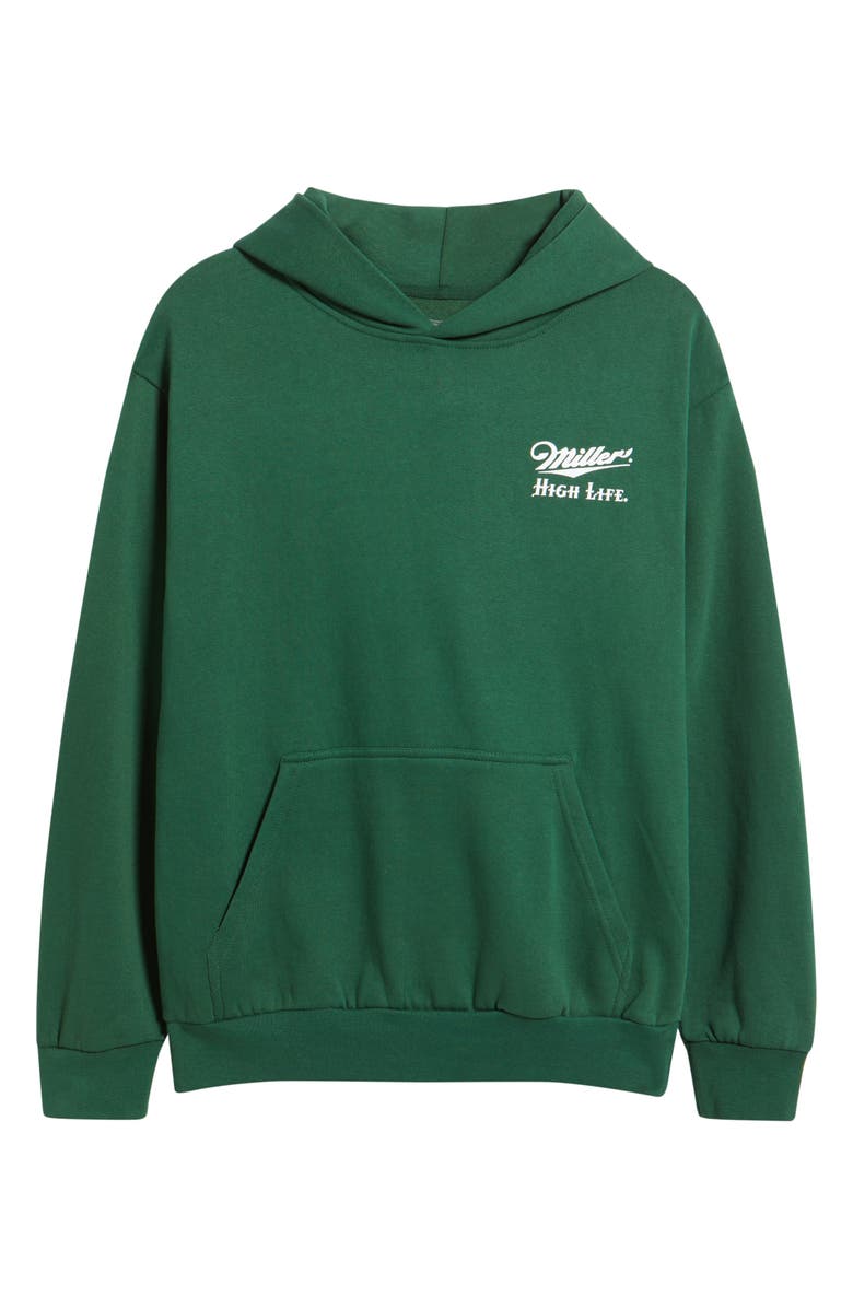 The Forecast Agency Miller High Life Graphic Hoodie, Alternate, color, Forest