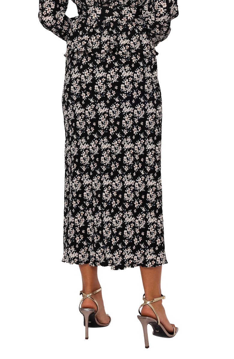 Petal & Pup Minelli Floral Print Plissé Midi Skirt, Alternate, color, Black/ White Floral