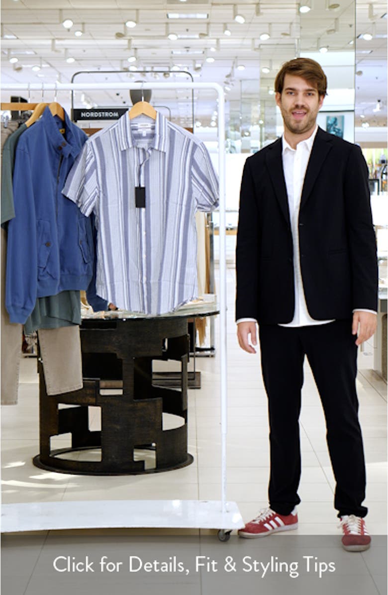 Riviera Slim Fit Stripe Short Sleeve Seersucker Button-Up Shirt, sales video thumbnail