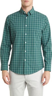 Mizzen+Main Leeward Trim Fit Bistro Green Check Peformance Button-Up Shirt