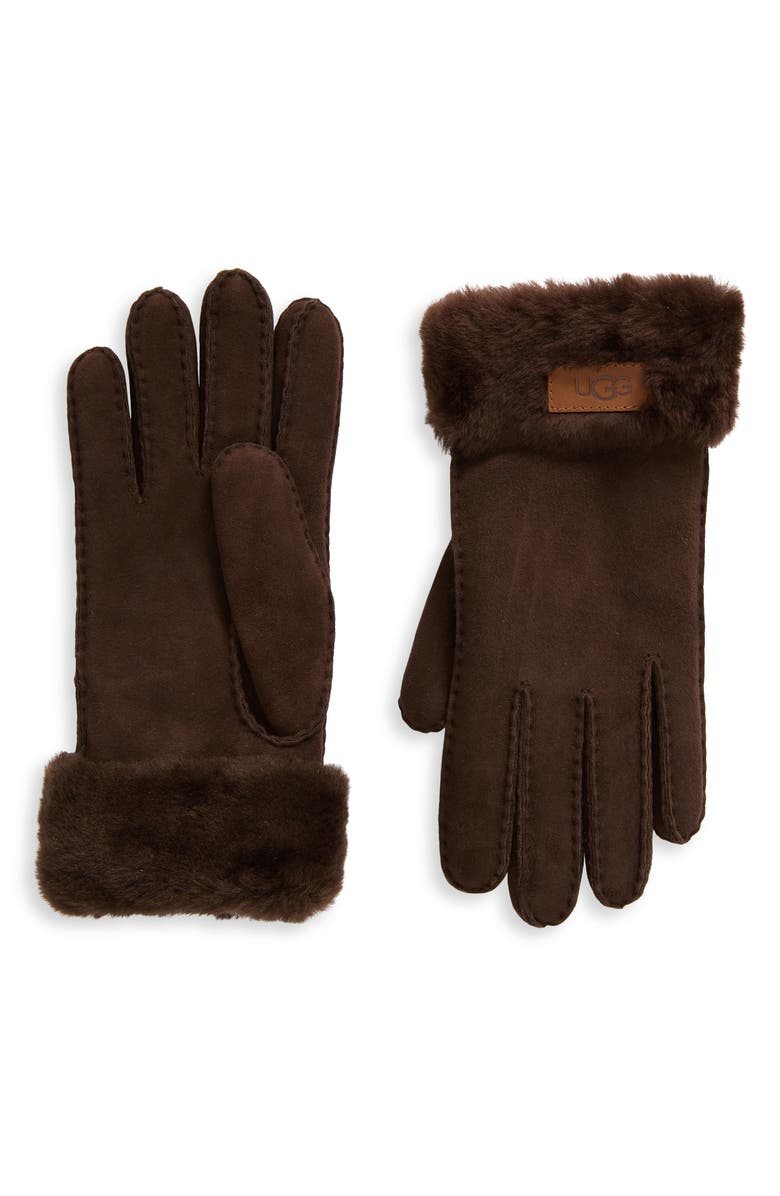 UGG<sup>®</sup> Genuine Shearling Turn Cuff Gloves, Main, color, Burnt Cedar