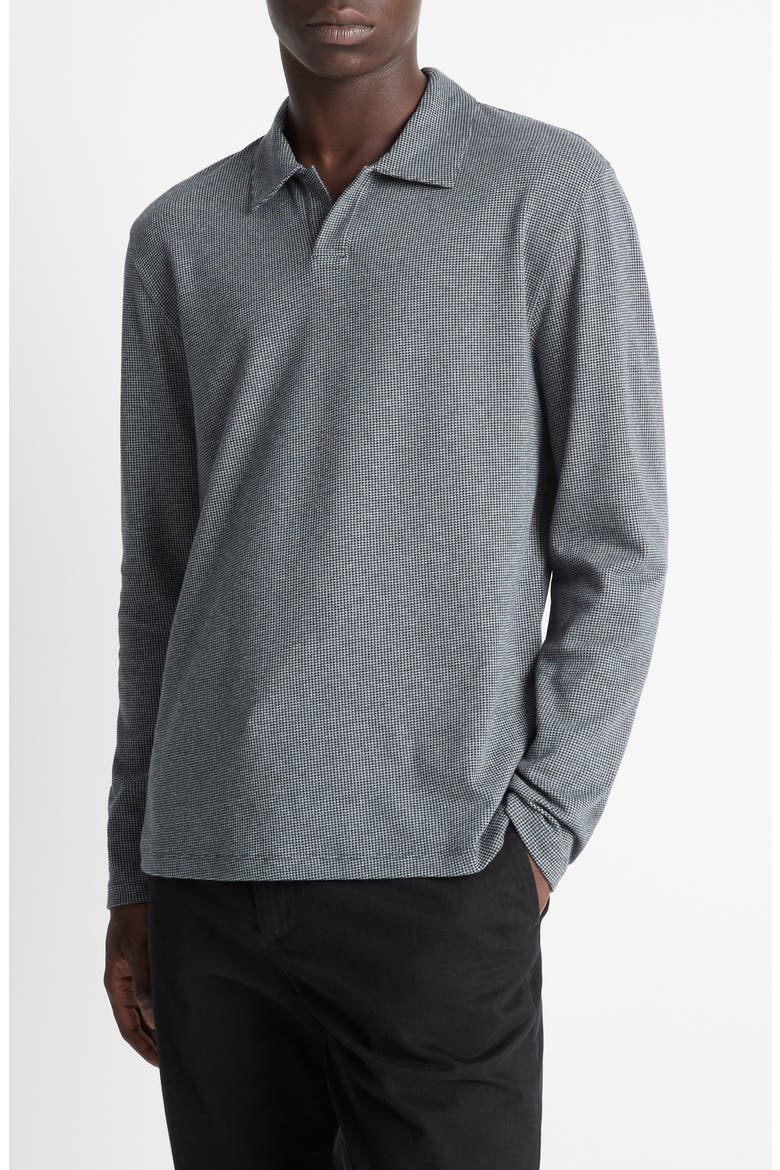 Houndstooth Johnny Collar Long Sleeve Polo, Alternate, color, COASTAL/H GREY