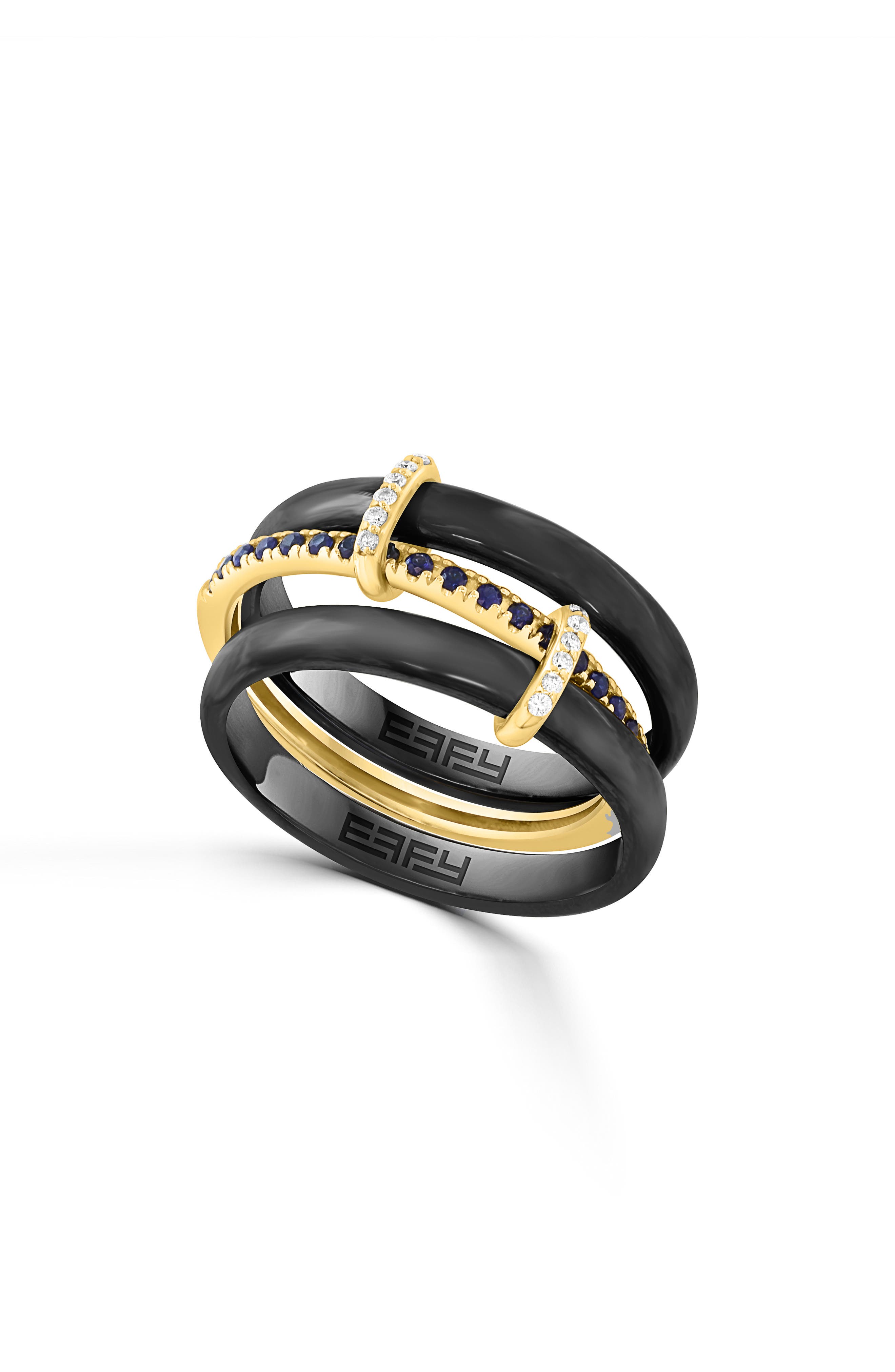 Two-Tone Sapphire & Diamond Stacked Triple Band Ring