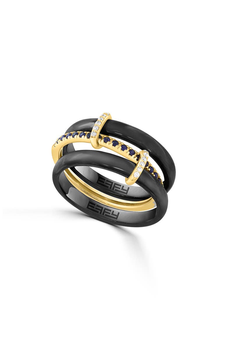 Two-Tone Sapphire & Diamond Stacked Triple Band Ring, Main, color, BLACK