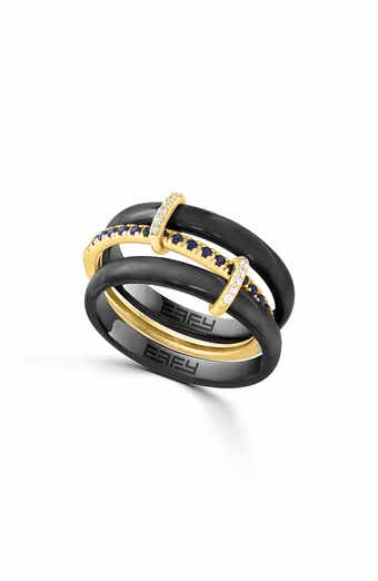 Two-Tone Sapphire & Diamond Stacked Triple Band Ring