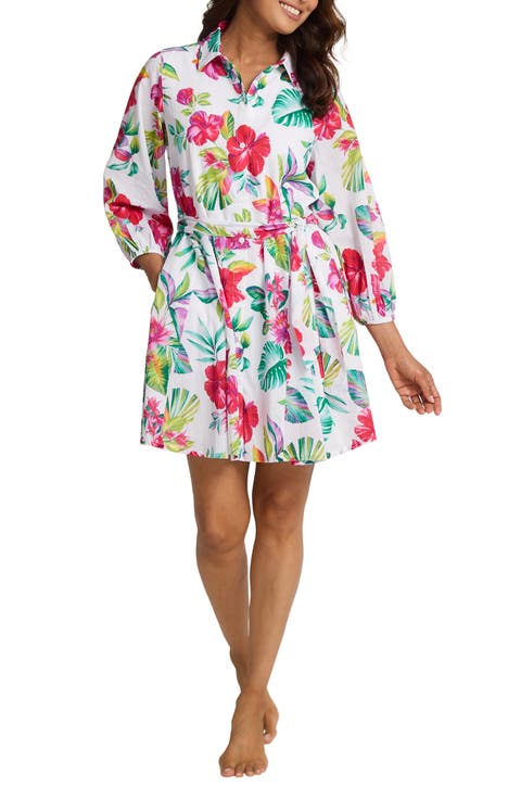 Fiesta Floral Cotton Cover-Up Shirtdress