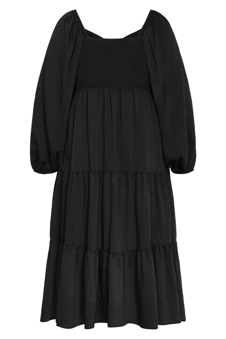 Portia Button-Front Long Sleeve Midi Dress, Alternate, color, BLACK