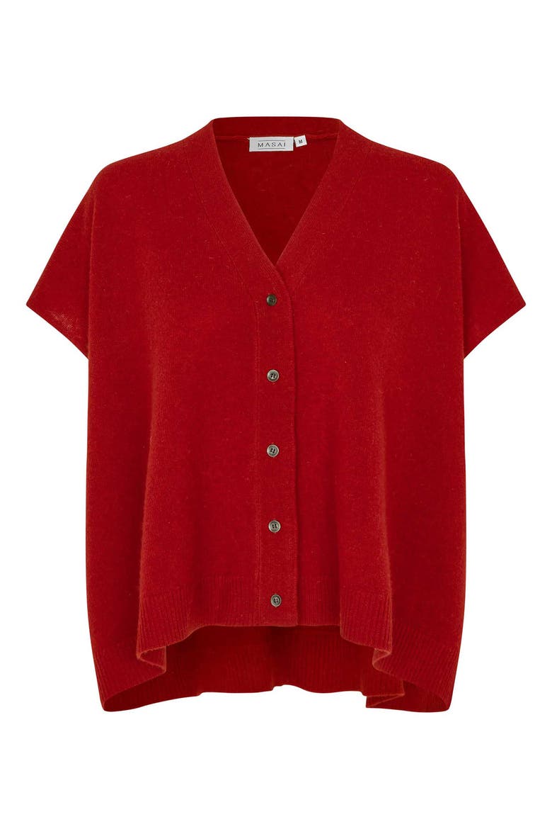 MaLucanne Short Sleeve V-Neck Cardigan, Alternate, color, Red Dahlia