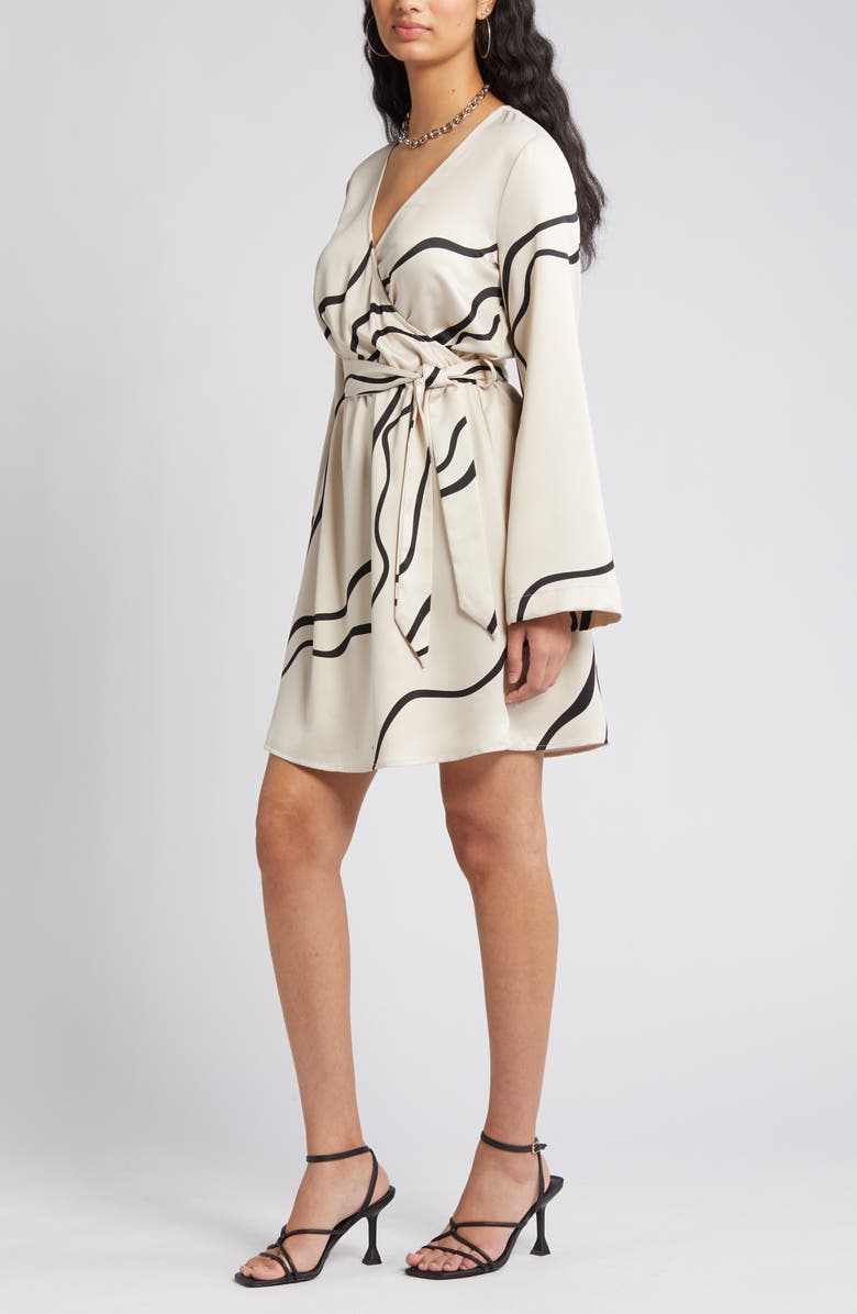 VERO MODA Merle Print Tie Waist Long Sleeve Faux Wrap Dress, Alternate, color, 