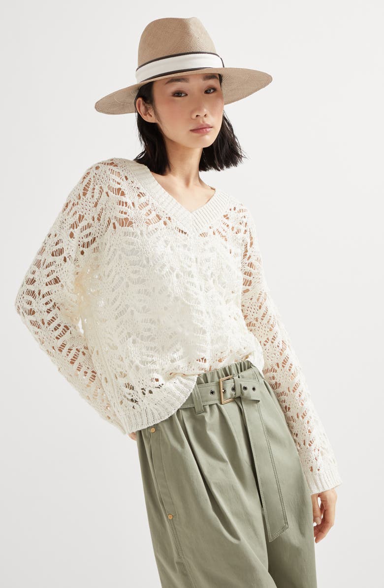 Brunello Cucinelli Foliage Lace sweater, Alternate, color, 