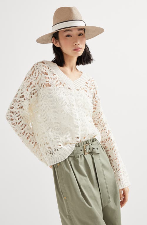 Brunello Cucinelli Women Silk And Linen Foliage Sweater In White