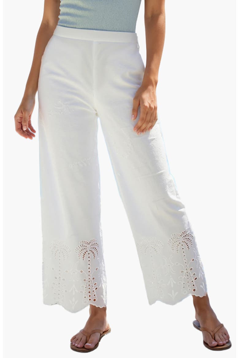 Palm Eyelet Hem Pants, Main, color, White