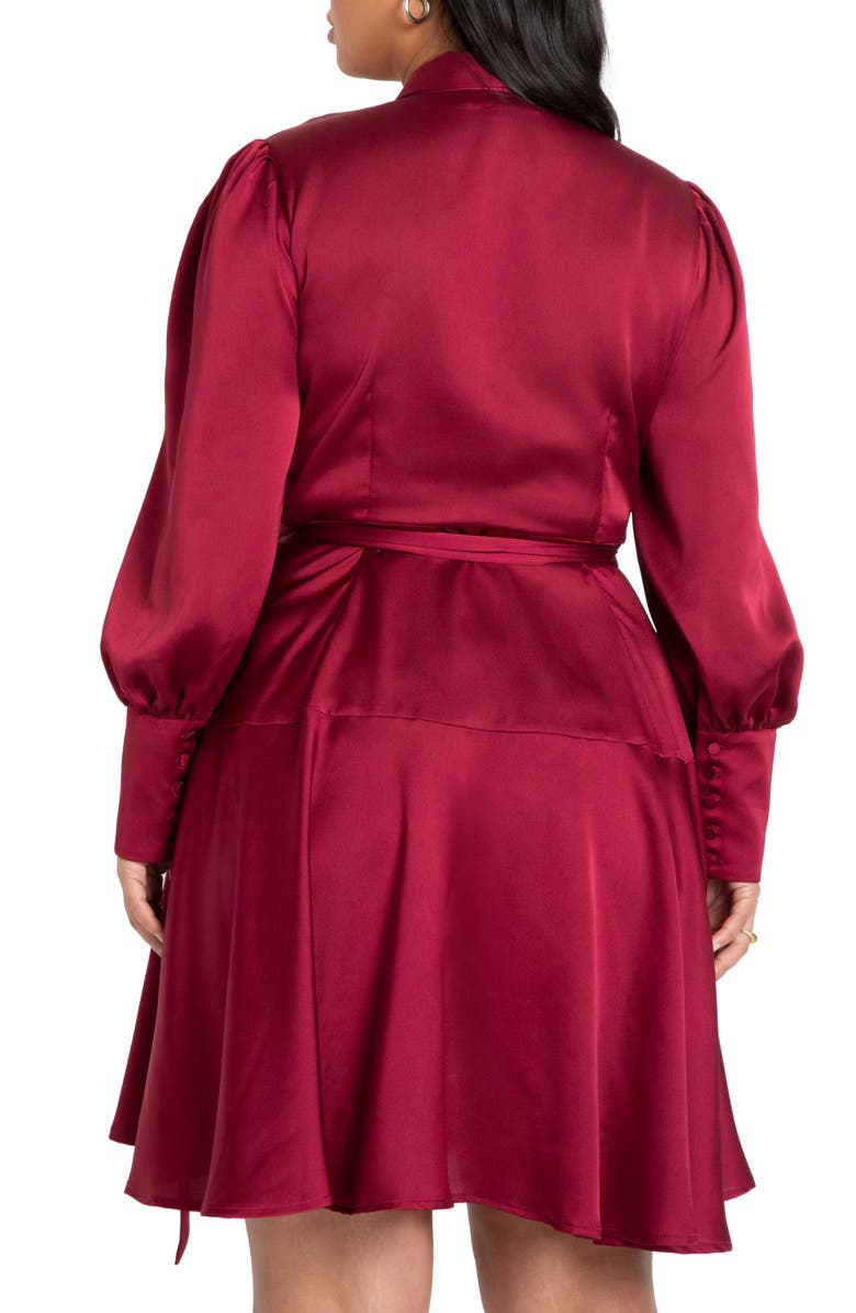 ELOQUII Long Sleeve Satin Wrap Dress, Alternate, color,
