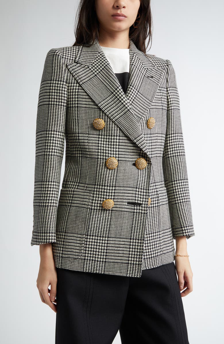 Valentino Garavani Glen Plaid Double Breasted Wool Blazer, Alternate, color, Avorio/Nero