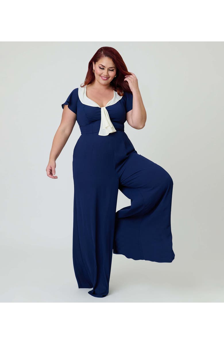 Unique Vintage Plus Size Wide Leg Jumpsuit, Main, color, Navy Blue