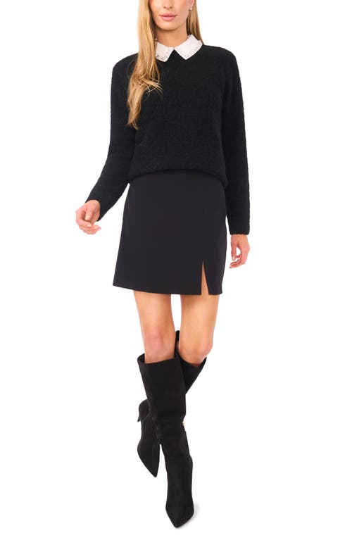 Ted Baker Rhinestone Collar Mixed Media Sweater In Black