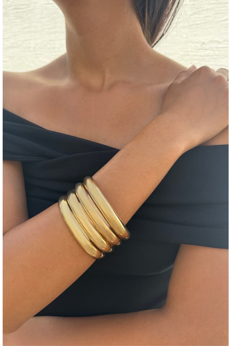 Set of 4 Domed Bangle Bracelets, Alternate, color, GOLD