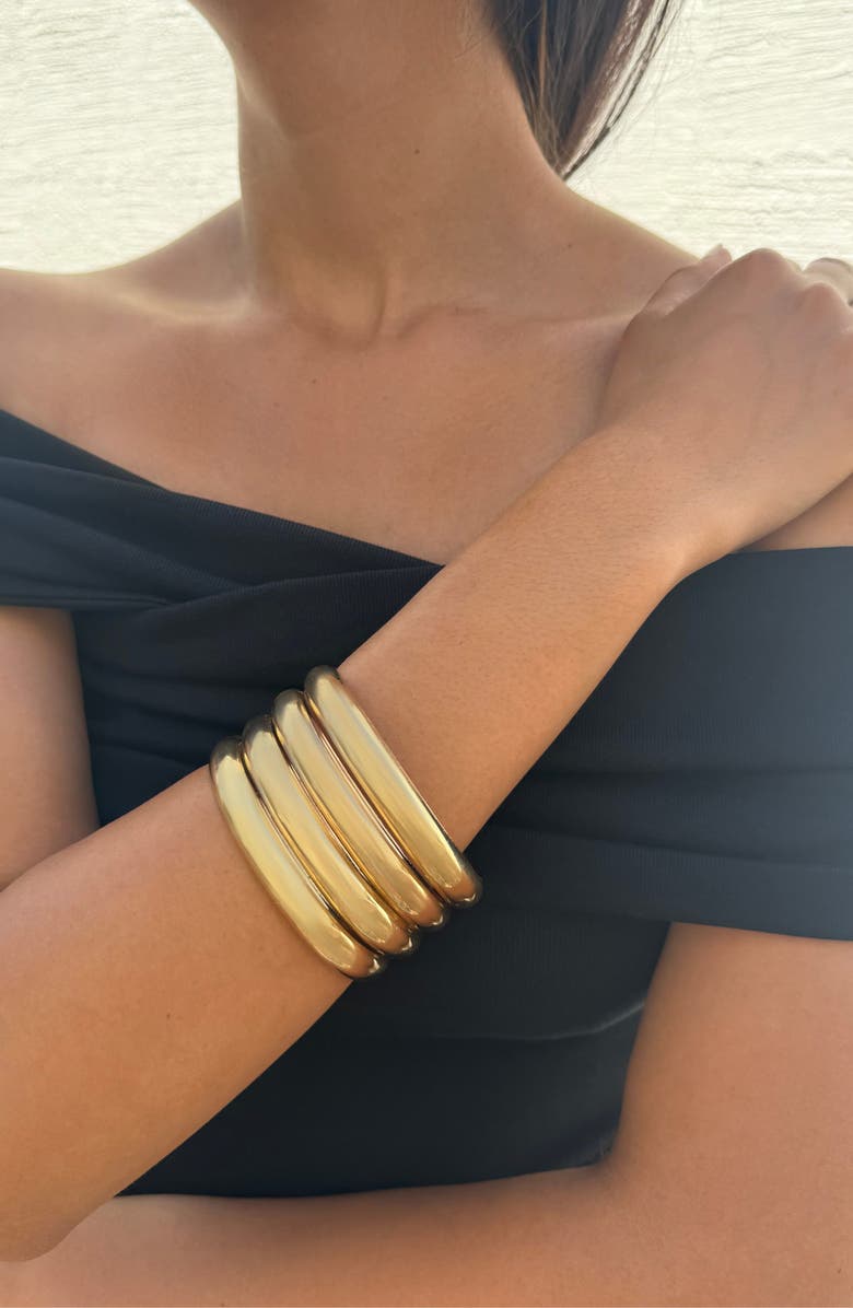 Adornia Set of 4 Domed Bangle Bracelets, Alternate, color, Gold