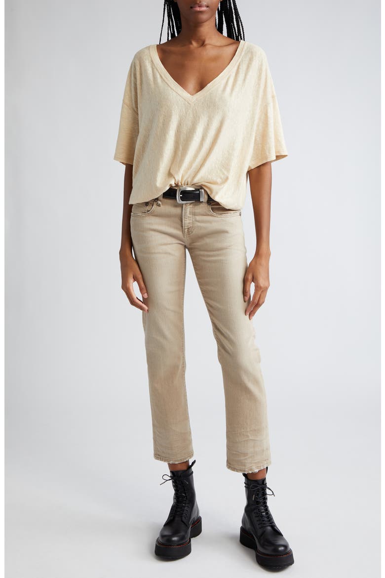 Gathered Hem V-Neck T-Shirt, Alternate, color, KHAKI