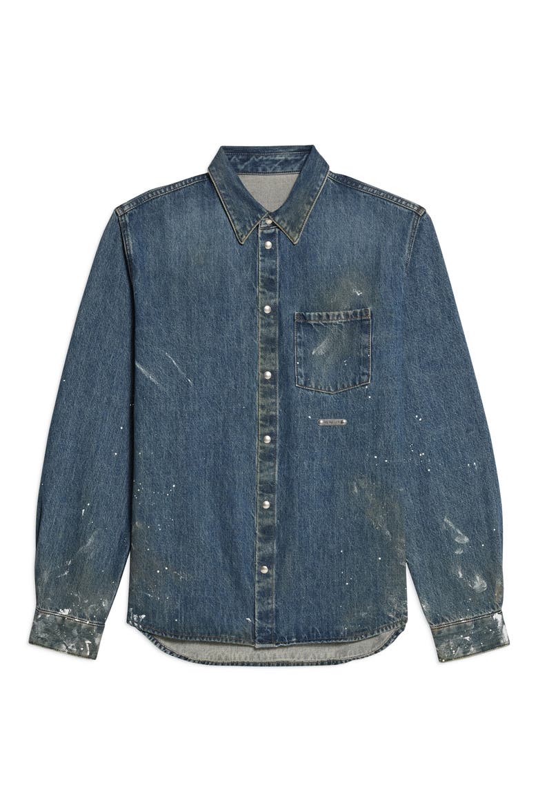Painted Denim Shirt, Alternate, color, MID INDIGO PAINTER - 21W