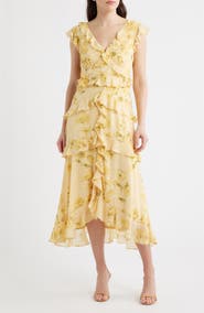 CeCe Print Ruffle Midi Dress