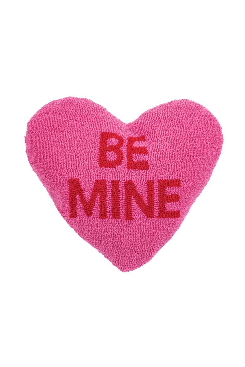"BE MINE" Heart Valentine's Day Hooked Accent Throw Pillow 15" x 17", Main, color, Pink