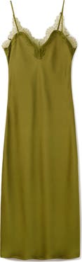 MANGO Lace Trim Satin Midi Slipdress