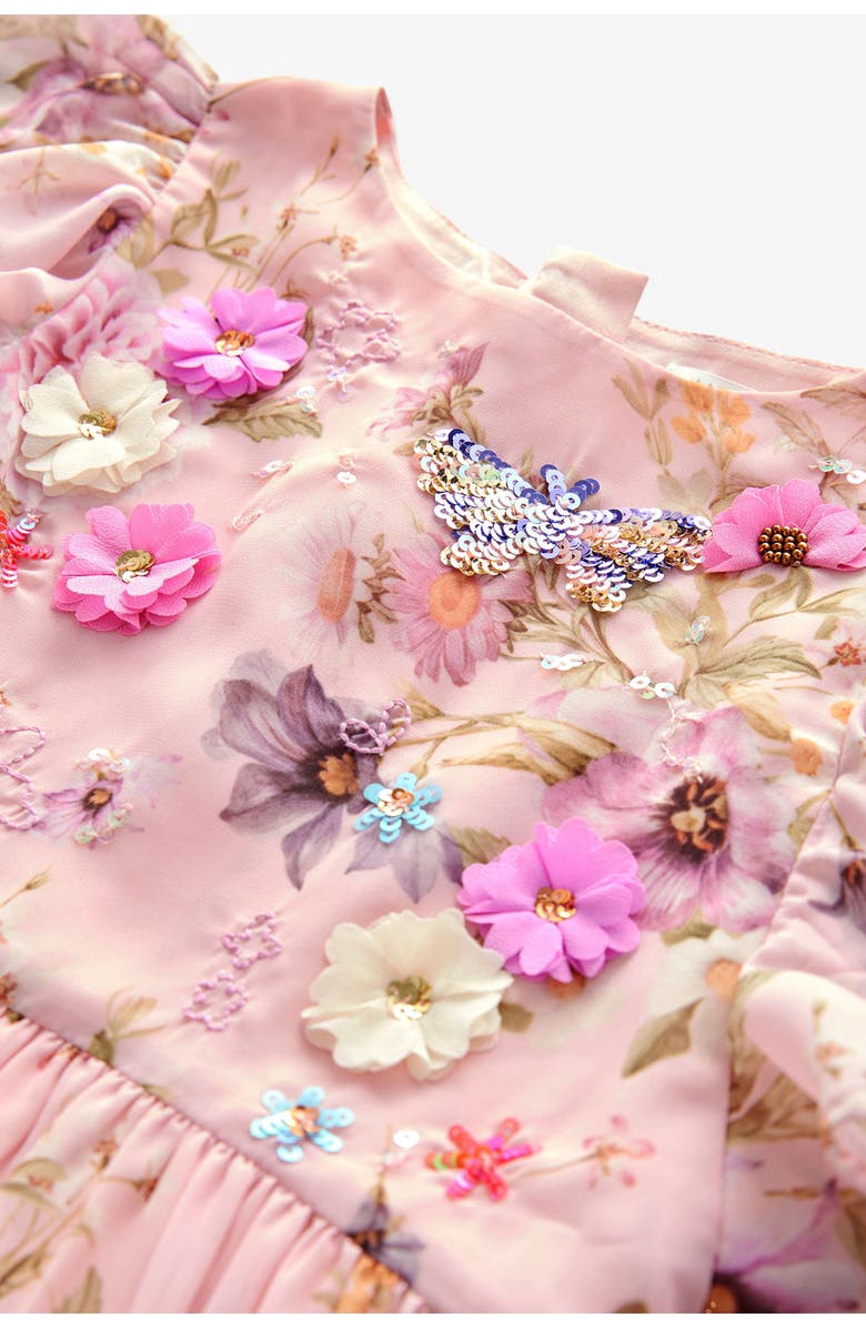 NEXT Kids' Floral Embellished Flutter Sleeve Dress, Alternate, color, 