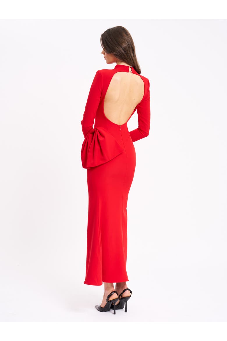 Radha Backless Longsleeve Maxi Dress with Bow, Alternate, color, Red