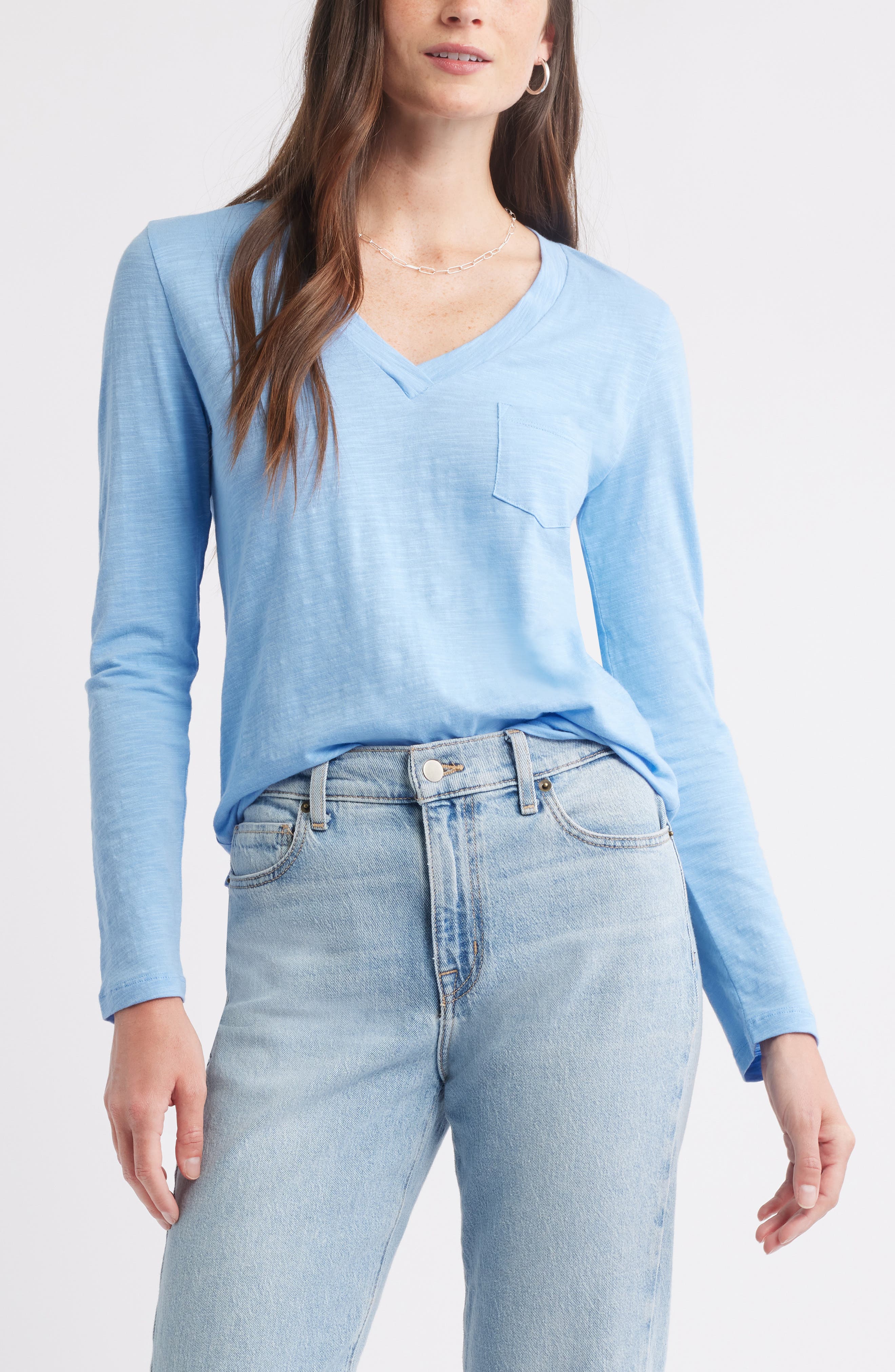 Caslon® Long Sleeve V-Neck T-Shirt