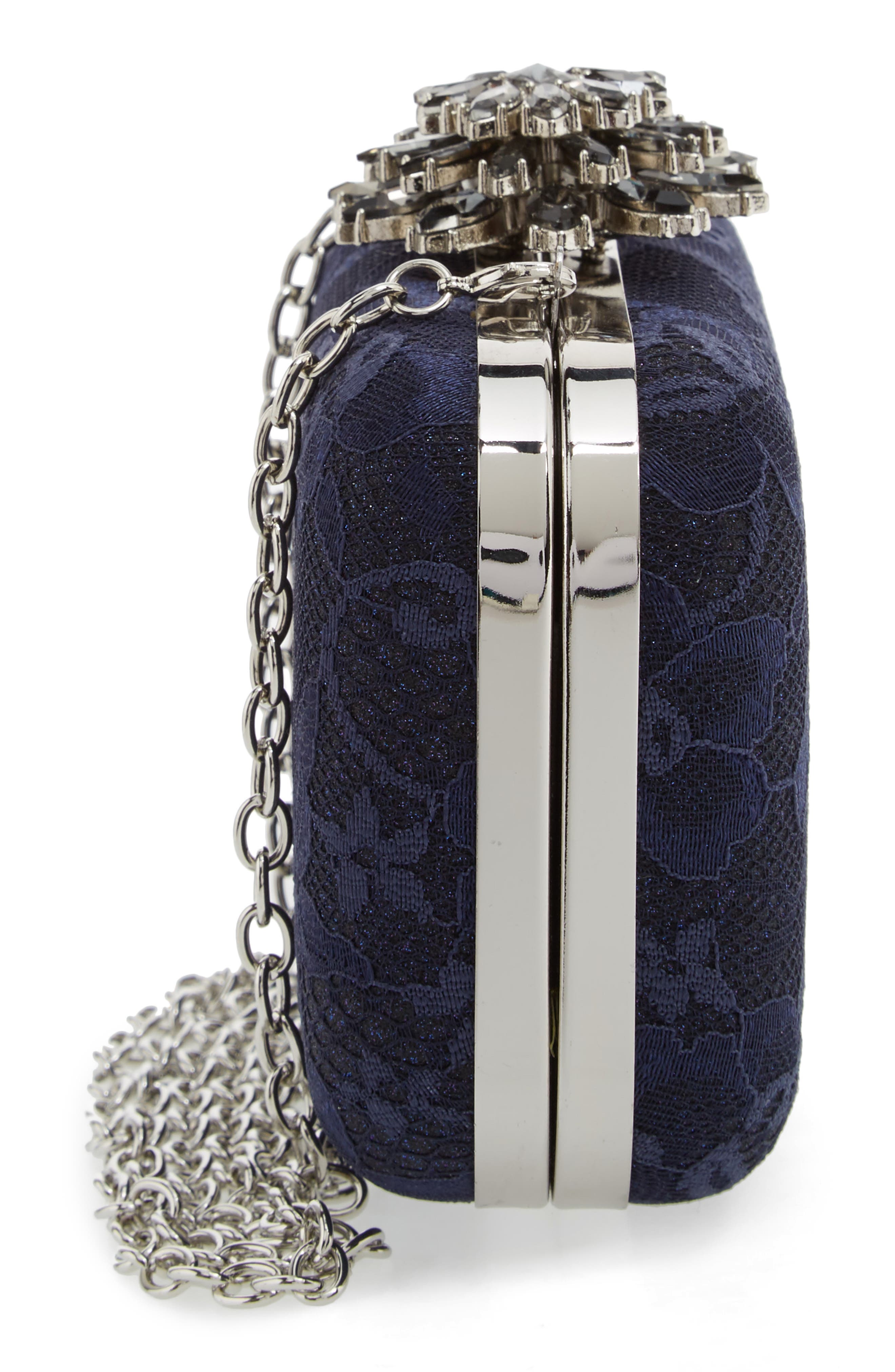Glint Crystal Flower Clasp Lace Minaudière, Alternate, color, 