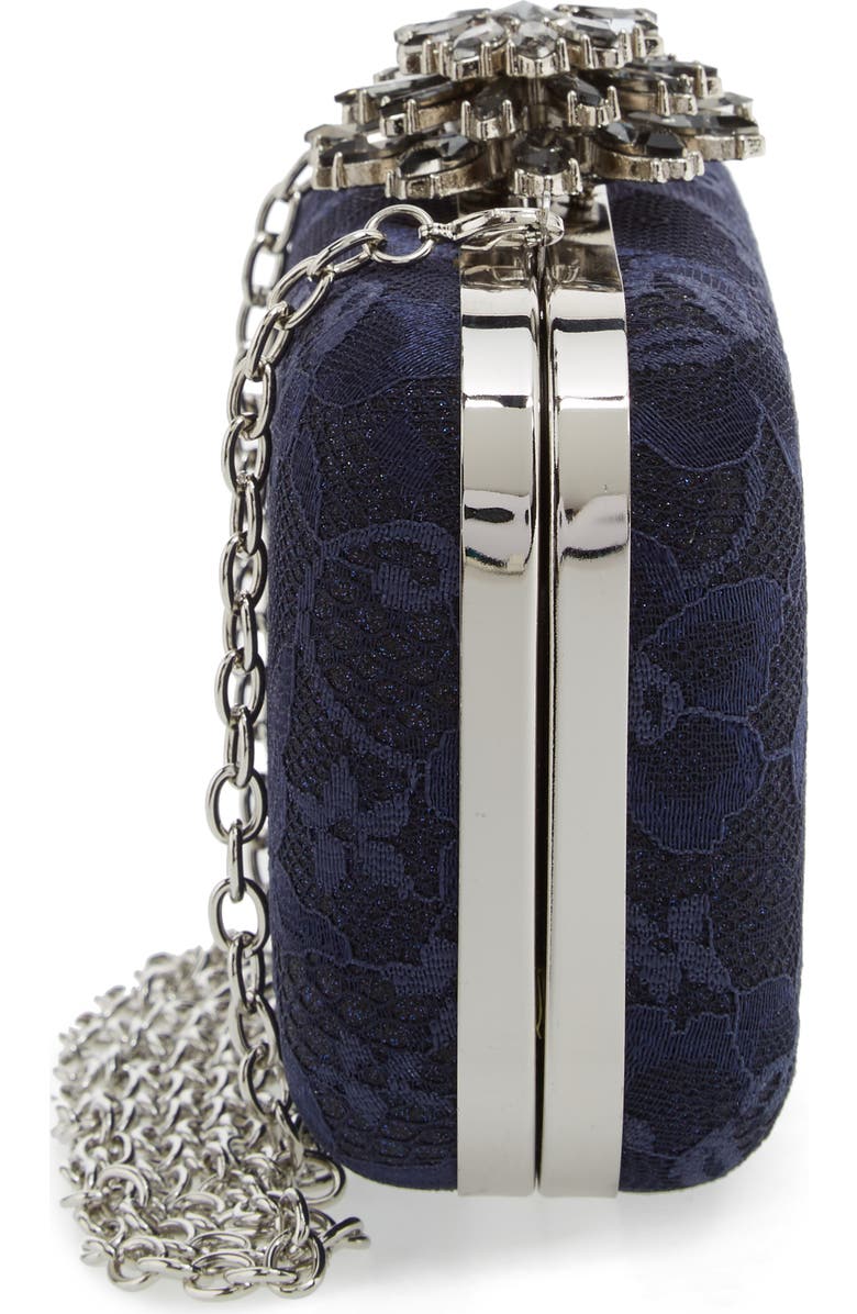 Glint Crystal Flower Clasp Lace Minaudière, Alternate, color,