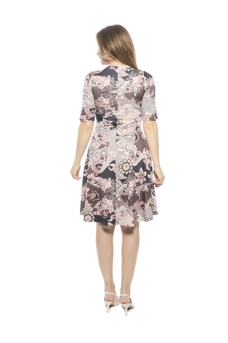 Womens Paisley Scoop Neck Elbow Sleeve Knee Length A-Line Flared Dress, Alternate, color, Brown Multi